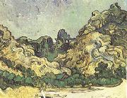 Vincent Van Gogh Mountains at Saint-Remy with Dark Cottage (nn04) oil on canvas